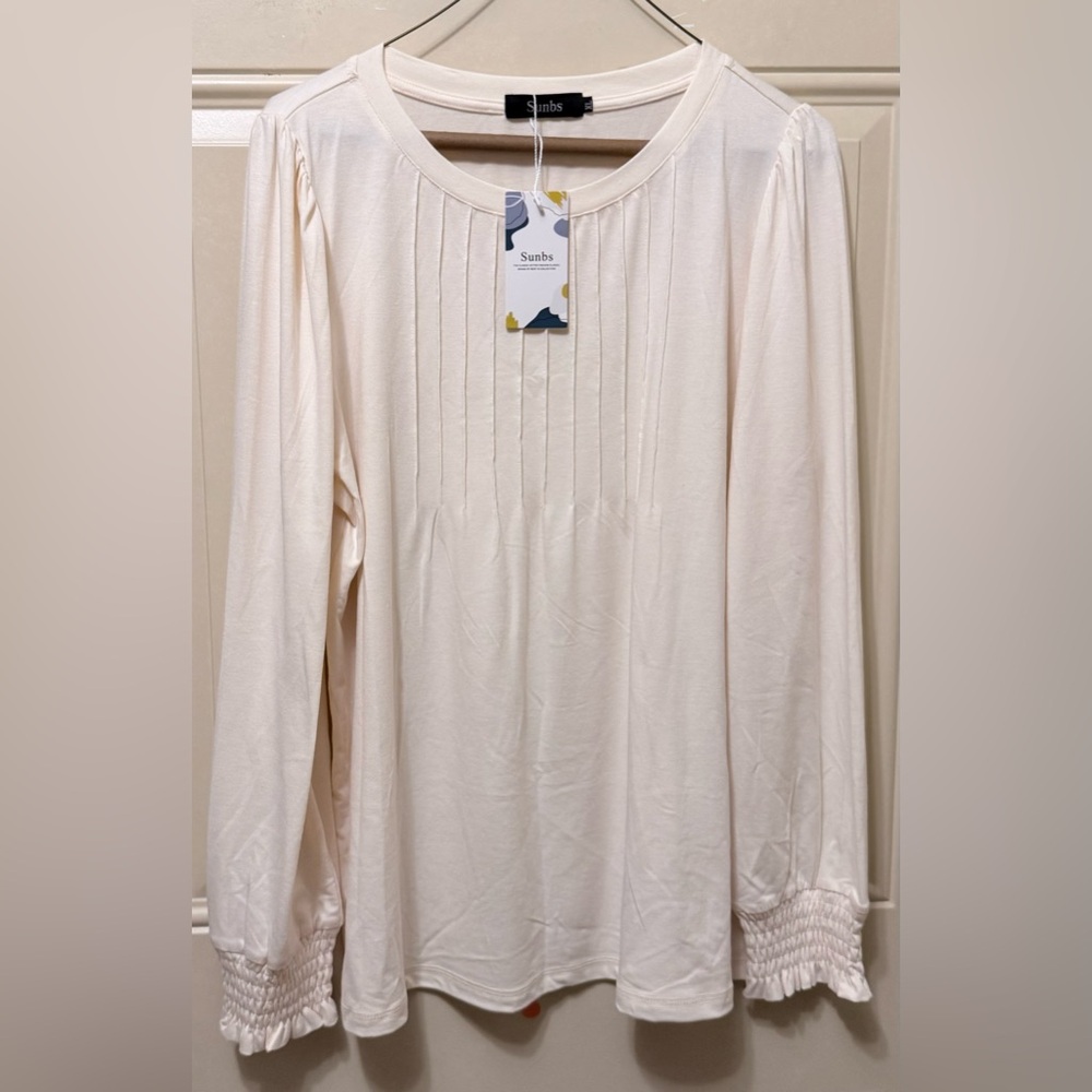 Sunbs Cream Color Pullover Top Pintucking Long Sleeves with Smocking Size XL